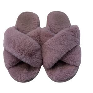 Cross Strap Pink fuzzy slippers girls 5/6